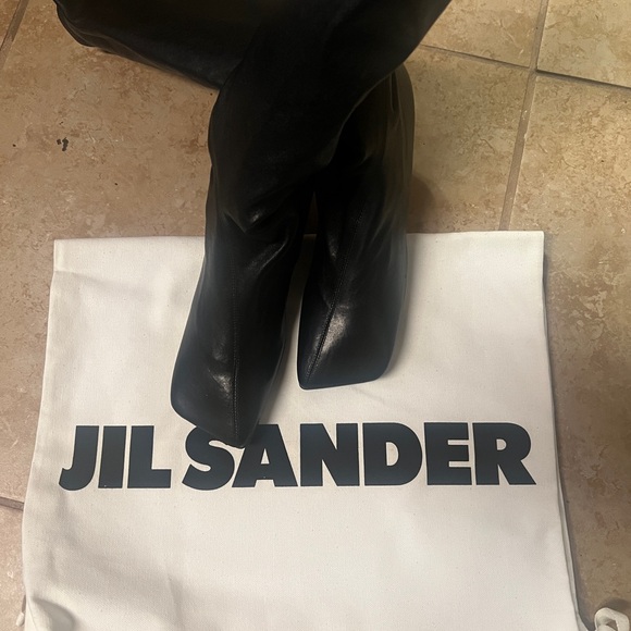 Jil Sander Black Leather Stretch Boots - Picture 1 of 2